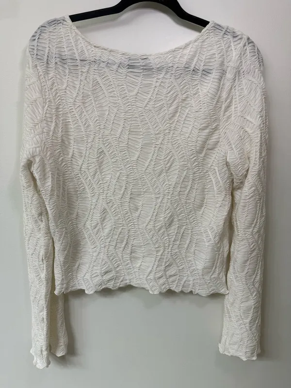 Gilli Cream-White Open Knit Long Sleeve Top Size Large - Image 2