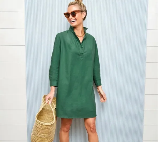 Tuckernuck Pomander Place Polly Shirtdress M Green Preppy 100% Cotton Capsule Boxy - Image 5
