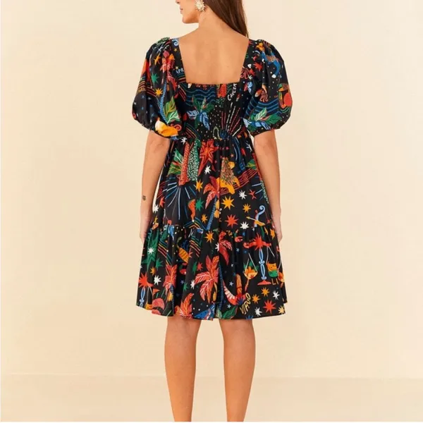 FARM RIO Zodiac Printed Mini Dress‎ size Small Puff Sleeves Celestial Witchy - Image 3