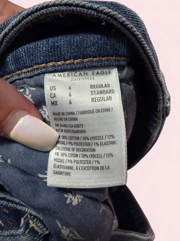 American Eagle Outfitters Distressed Dark Blue Straight Leg mom Jeans - Image 5