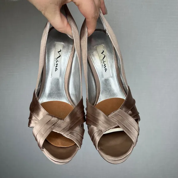 Nina New York Women Satin Peep Toe‎ Platform Stiletto Heels Shoes Size 7 37 - Image 2