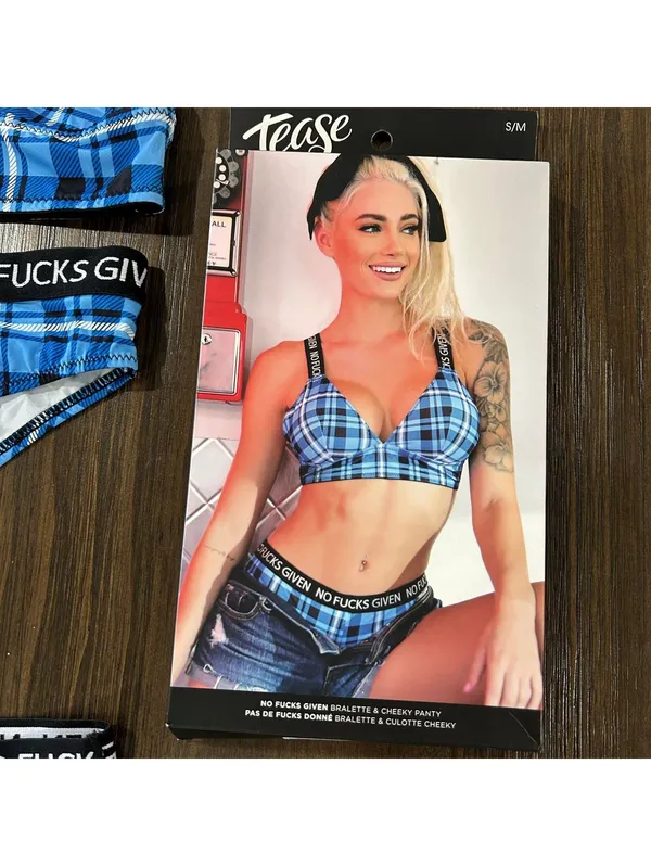 Tease Y2K No F..ks Given Blue Plaid 3 Piece Lingerie Set S/M NWT Y2K Punk - Image 5