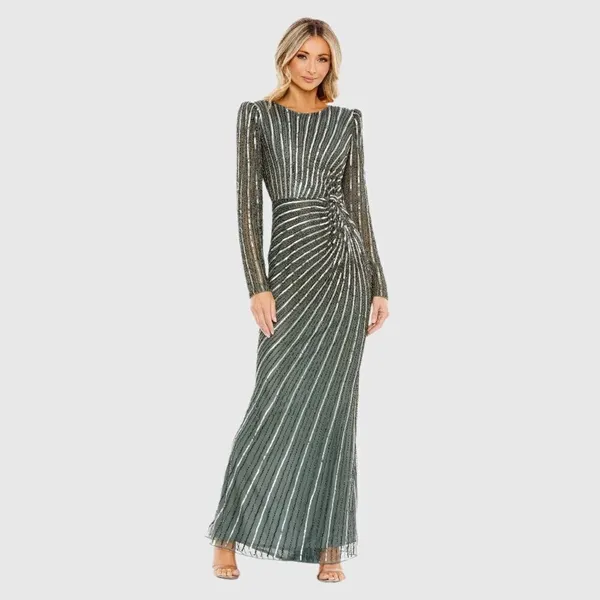 MAC DUGGAL 5641 Embellished Puff Sleeve Side Knot Gown Dress FLAW - Image 3