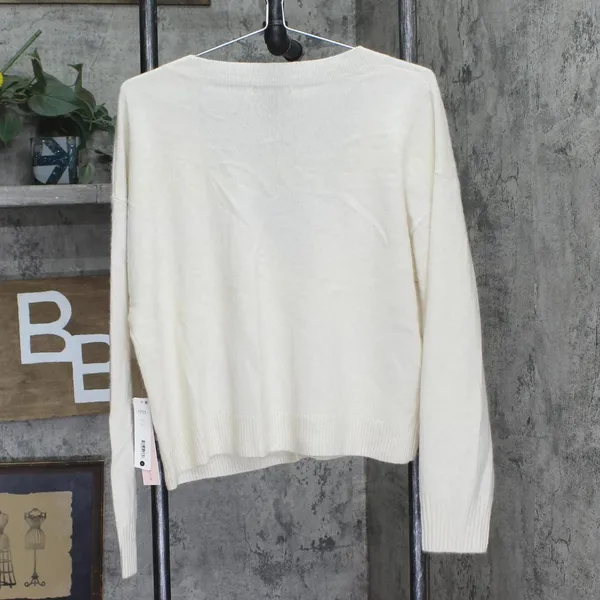NWT Aqua Front Button Cashmere V-Neck Cardigan Sweater V10337 Ash Off White L - Image 6