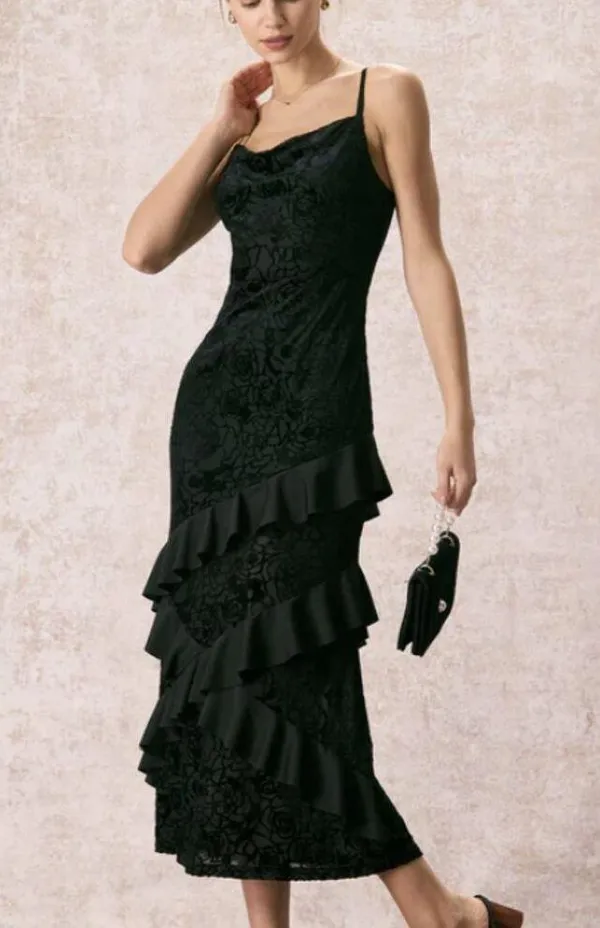 RIHOAS The Black V-Neck Ruffle Tiered Maxi Dress - Image 2