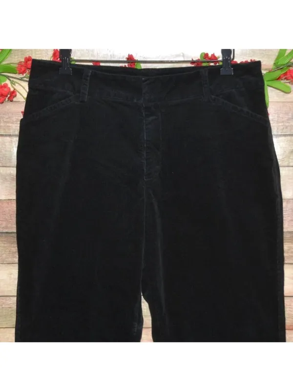 Lee Womens 14 M Black Corduroy Pants Just Below Waist Stretch Straight Leg - Image 2