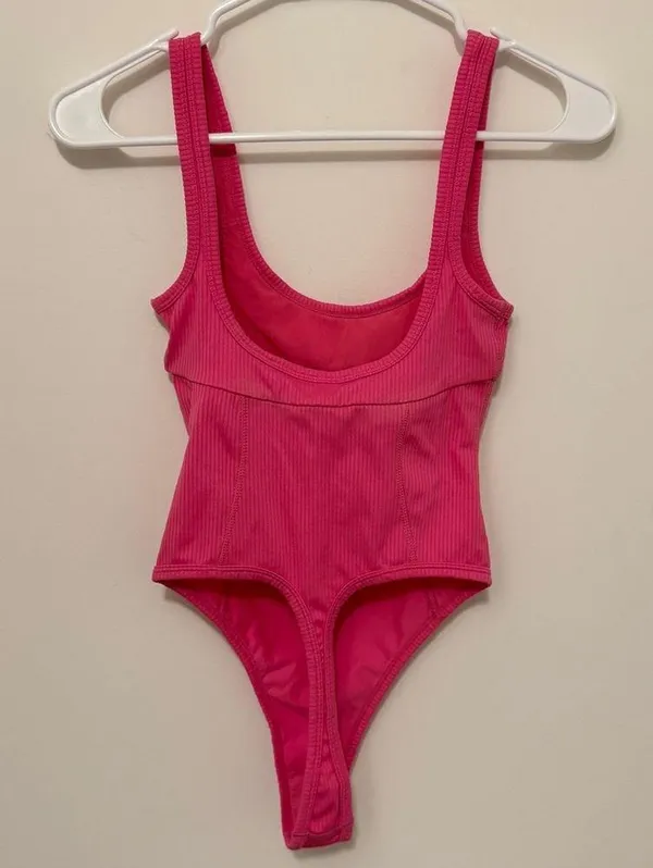 For Love And Lemons Pink Ribbed Bodysuit Size XS Barbie Core Hot Pink - Image 6