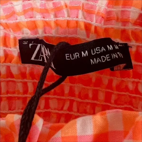 NWT Zara Orange and Pink Gingham Plaid Crop Top Size Medium - Image 4