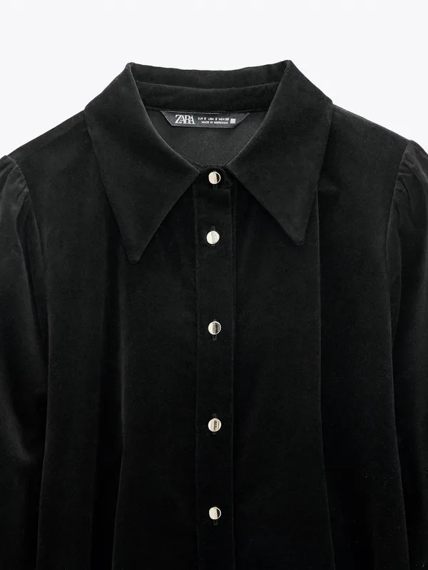 Zara Black Button Down Velvet Mini Dress - Image 4