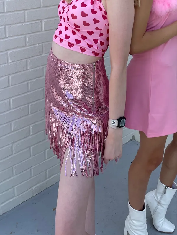 Nasty Gal Pink Sequin Fringe Mini Skirt - Image 3