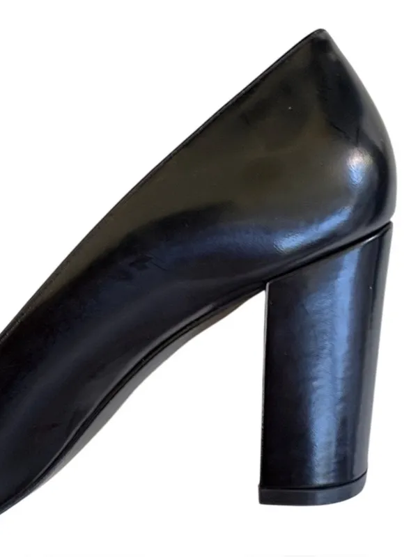 Like New Stuart Weitzman Leather Stuart 85 Block Heel Pumps Black Size 7 - Image 3