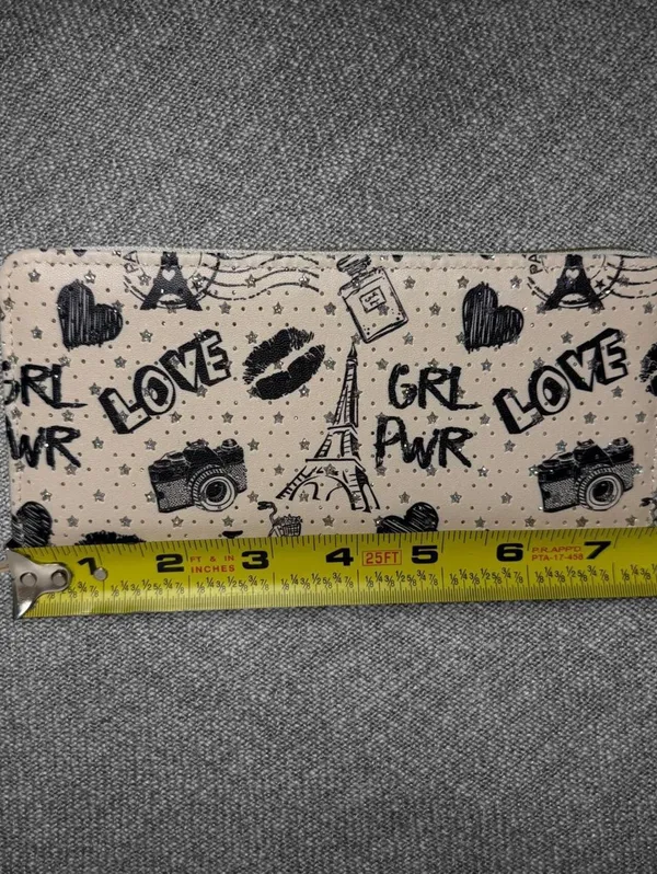 Paris Eiffel Tower Double Zip Wallet Beige Black - Image 7