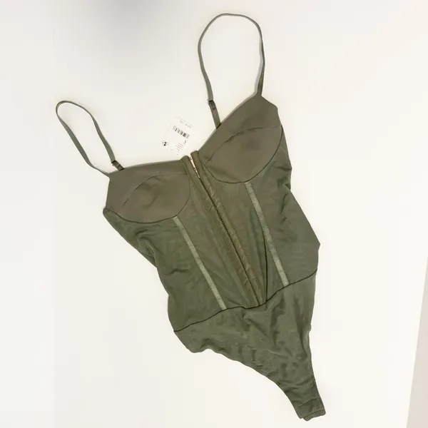 Free People | Corset Bodysuit in Olive Green Small - Image 2