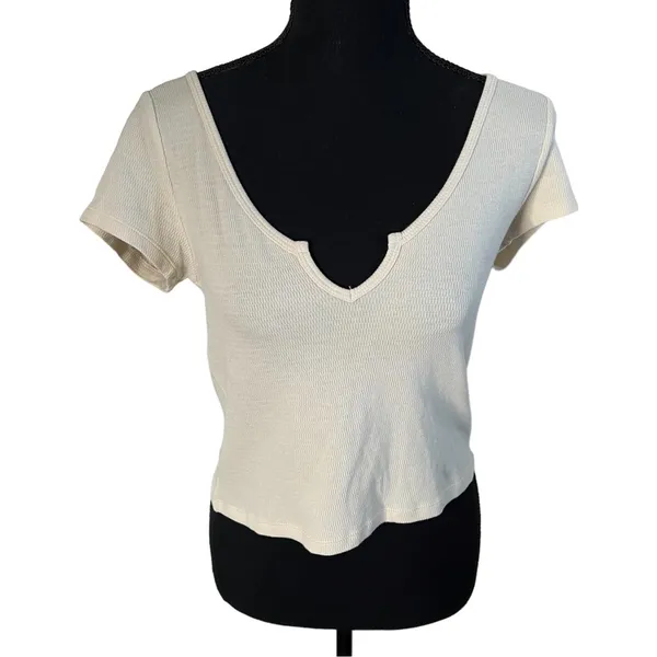 Aerie Fellin’ Good Knit Baby Short Sleeve T-Shirt Vintage Vanilla Medium Women’s - Image 2