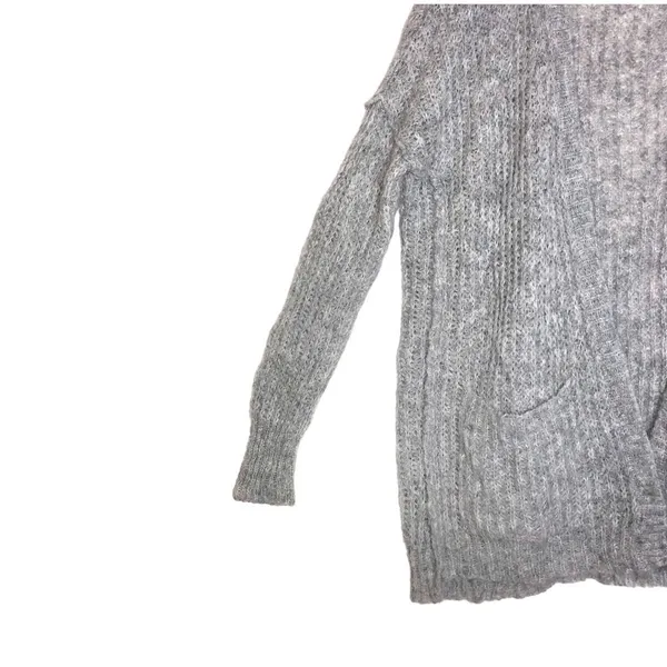 Free People Weekend Getaway Grey Ribbed Knit Alpaca Open Front Long Cardigan - Image 6