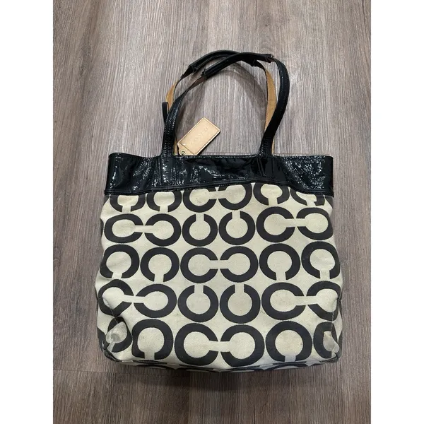 Coach‎ Aubrey Tote Bag Purse Large Designer Y2K Retro Luxury Cream Black Logo - Image 3