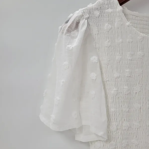 Kandra Womens Dress Medium White Smocked Flutter Sleeve Swiss Dot Flowy Midi NEW - Image 6