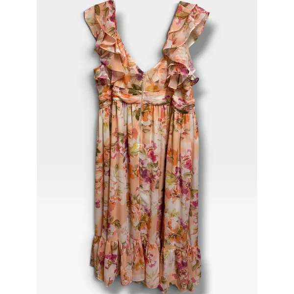 Birdy Grey Michelle Chiffon Floral Bridesmaid Dress 1X Coral Peonies NWT NEW - Image 6
