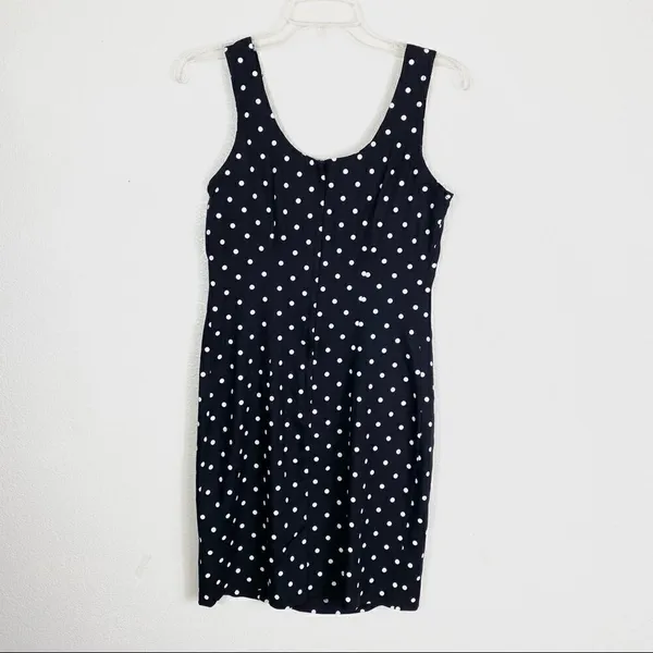 Vintage Black & White Polka Dot Sleeveless Mini Dress - Image 7