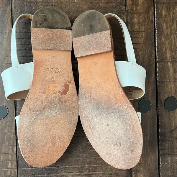 COS Sandals‎ Double Strap Flat White Leather Size US 8 - Image 11