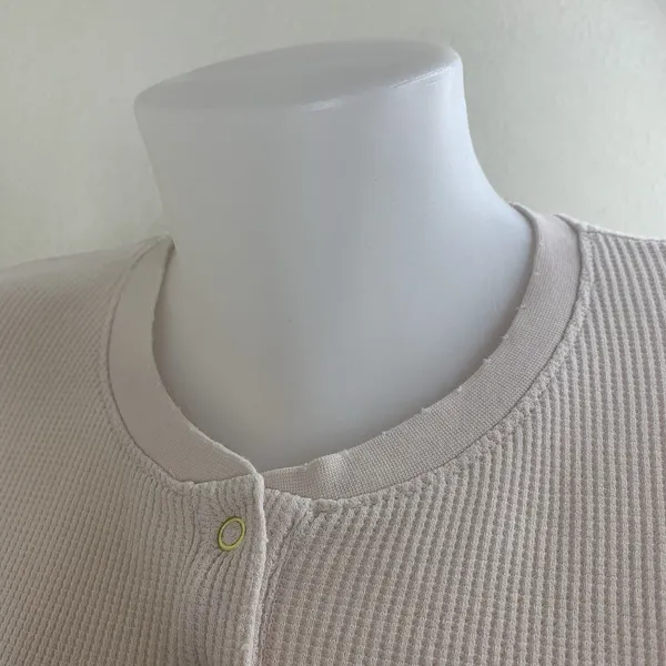 Loveshackfancy Thelia Waffle Knit Henley Top Cream Nude Color Sz XS - Image 4