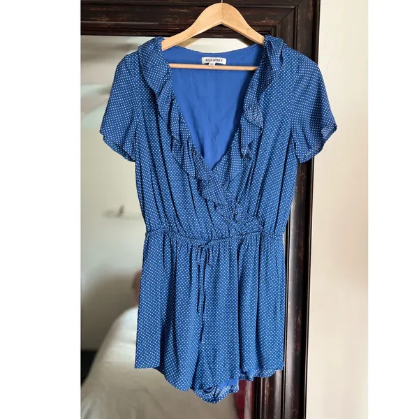 Boutique Wild Honey Blue Polka Dot Romper - Image 2