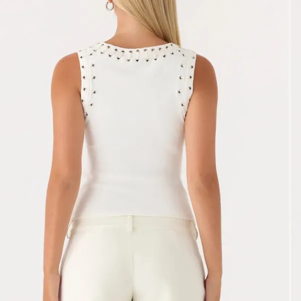Peppermayo Play For It Top in Ivory with silver studs  - Image 3