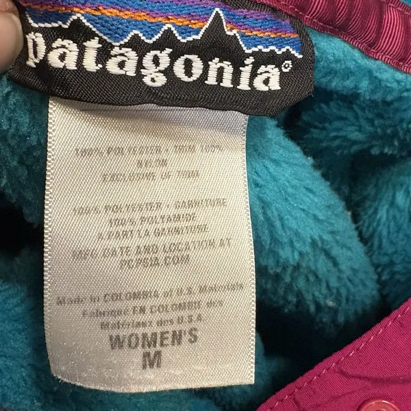 Patagonia Women's Teal Blue Magenta Hooded Snap Retool Fleece Pullover Sz Medium - Image 6