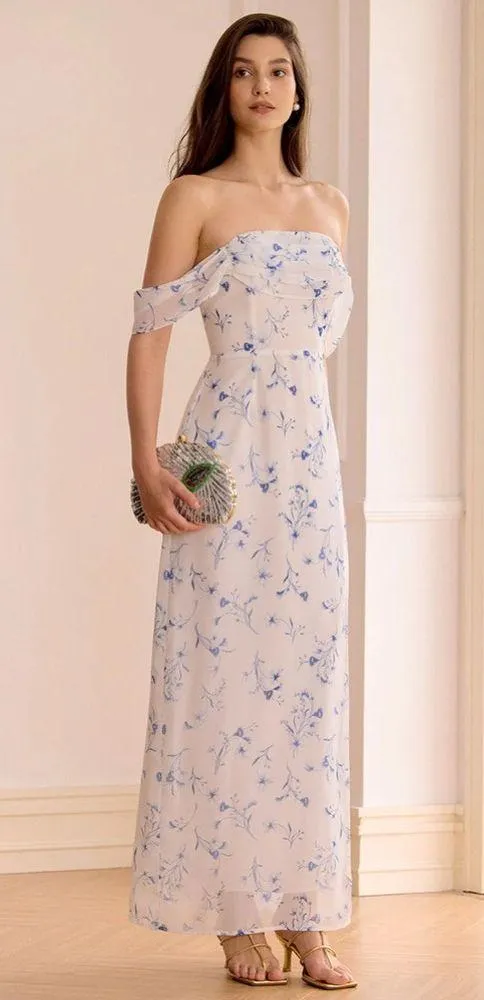 Rihoas White Floral Slit Strapless Maxi Dress - Image 2