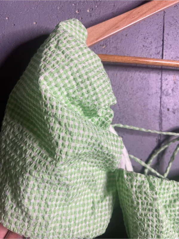 Zara Green Gingham Puff Sleeve Mini Dress in size Medium. - Image 7