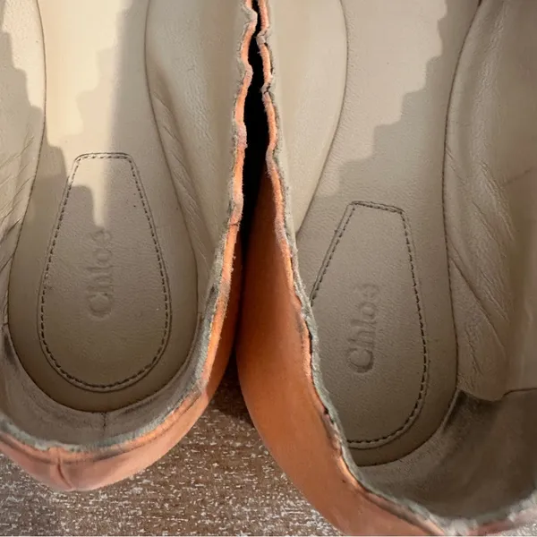 Chloé Lauren Scalloped Suede Ballet Flats Size 36 Peach Ballerina - Image 6