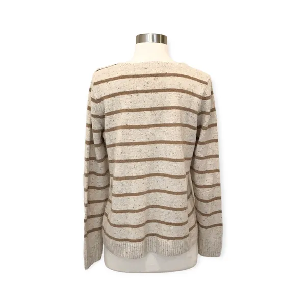 Caslon M Wool Blend Beige Tan Stripe Long Sleeve Crew Neck Sweater Knit Pullover - Image 3