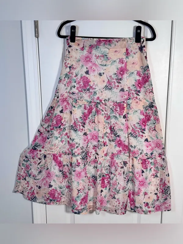 En Saison Fleur Midi Skirt M Free People Pink Floral Tiered Cottagecore Romantic - Image 6