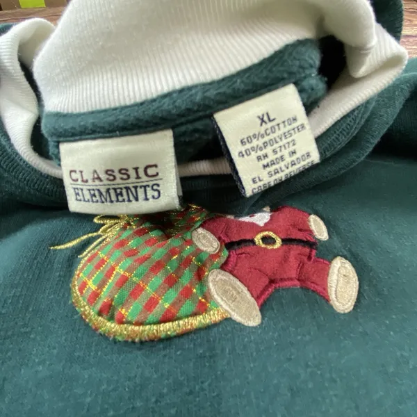 Vintage Classic Elements Christmas Sweatshirt Womens XL Green Embroidered - Image 4