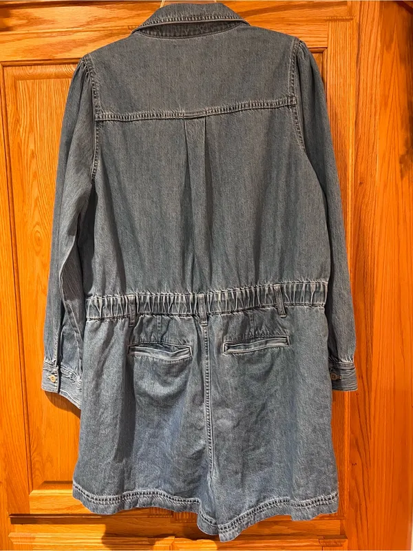 Madewell Denim Long-Sleeve Button-Front Cotton Romper in Rushland‎ Wash Size XXL - Image 10