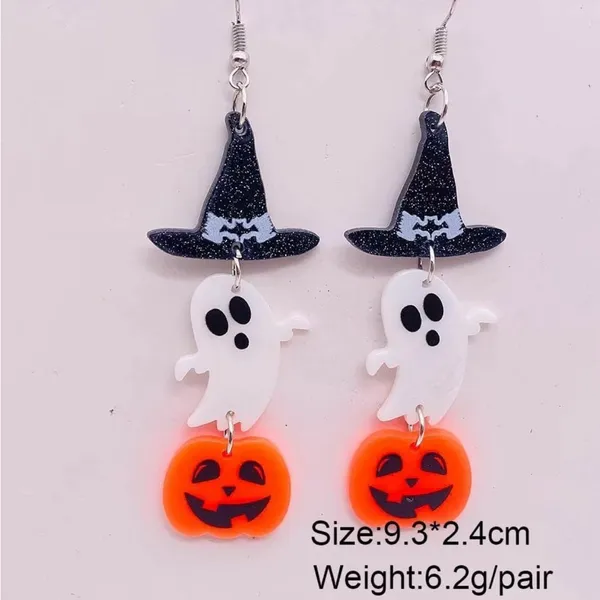 Boutique Acrylic Halloween Earrings Witch Bat Earrings Ghost Pumpkin - Image 3