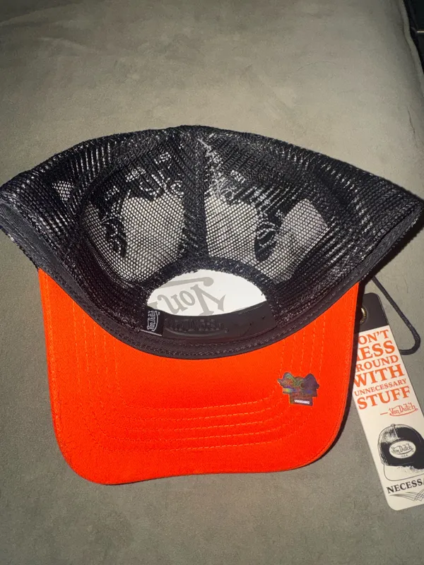 Von Dutch Orange Cow Print Mens Trucker Hat one size - Image 3