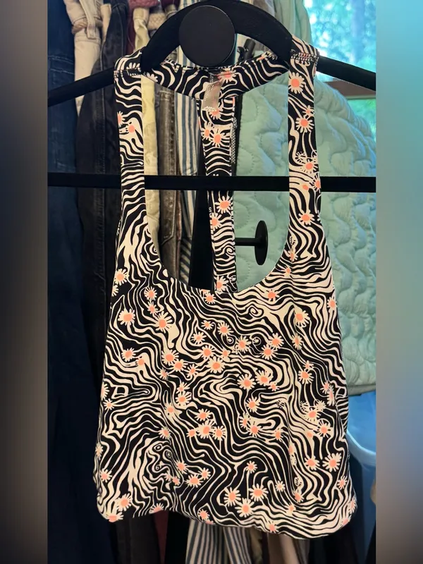 NWOT Free People FP Movement Never Better Printed Halter Crop - Daisy Black - XS - Image 7