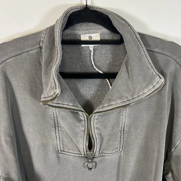 Sundry Crop‎ Three Quarter Zip Up Sweat Shirt Long Sleeve Gray Size 3 Large - Image 4
