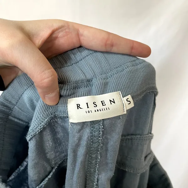 Risen LA sculptex linen wide leg‎ elastic waist blue sweatpants women's size S - Image 8