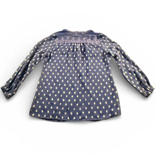 Soft Surroundings Navy Blue Gold Medallion Print Sheer Beaded Neckline‎ Tunic M - Image 2
