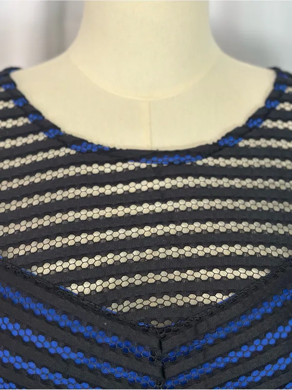 City Chic XXL Black & Royal Blue Mesh Stripe Peplum Top | Sheer Detail (1313) - Image 6