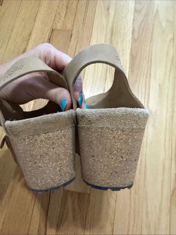 Birkenstock Papillio Soley Wedge Sandal Beige Nubuck Leather Sz 42 - Image 9