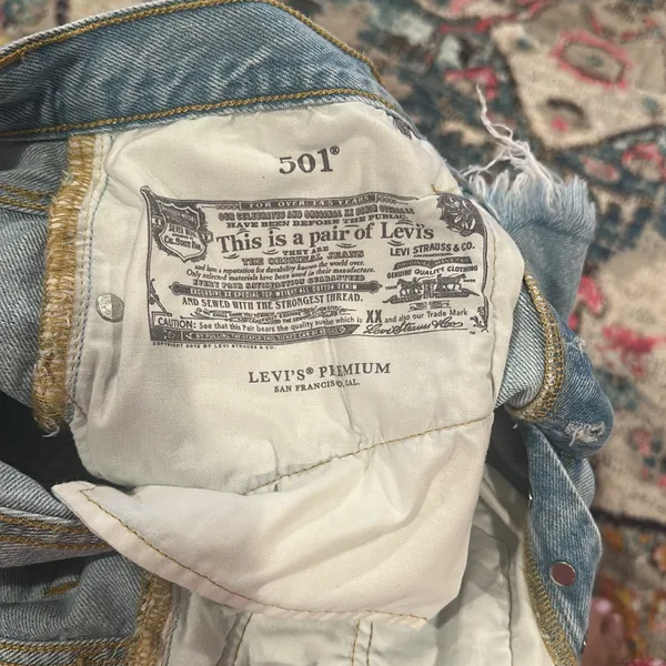 Levi’s Blue Distressed Button Fly Jean Shorts with Frayed Hem 25 - Image 5