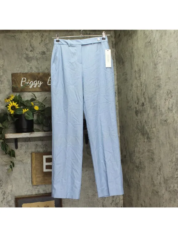NWT Calvin Klein Womens Faux-Denim Mid Rise Wide-Leg Pants Light Indigo Blue 4 - Image 6