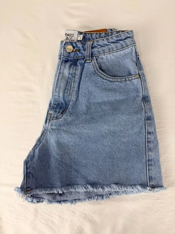 Princess Polly Womens Light Wash Denim High-Waisted Frayed Hem Shorts Size 2 - Image 15