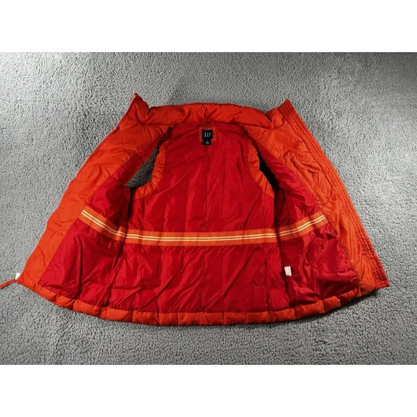 Gap Puffer Vest‎ Women S Orange Down Filled Quilted Full Zip Hiking Outdoor Neon - Image 6