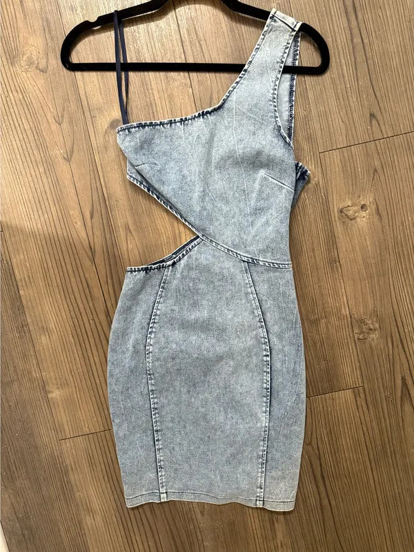 Hello Molly Denim one shoulder mini dress - Image 3