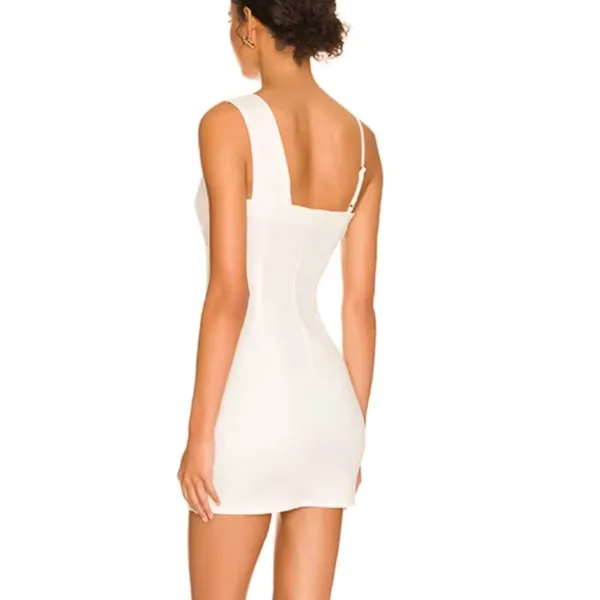 Superdown White Bodycon Slip Dress SMALL Plunging Asymmetrical Club Revolve NEW - Image 3