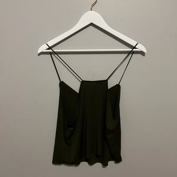 Brandy Melville Olive Green Solid V-Neck Spaghetti Strap Cami Tank Top S - Image 3